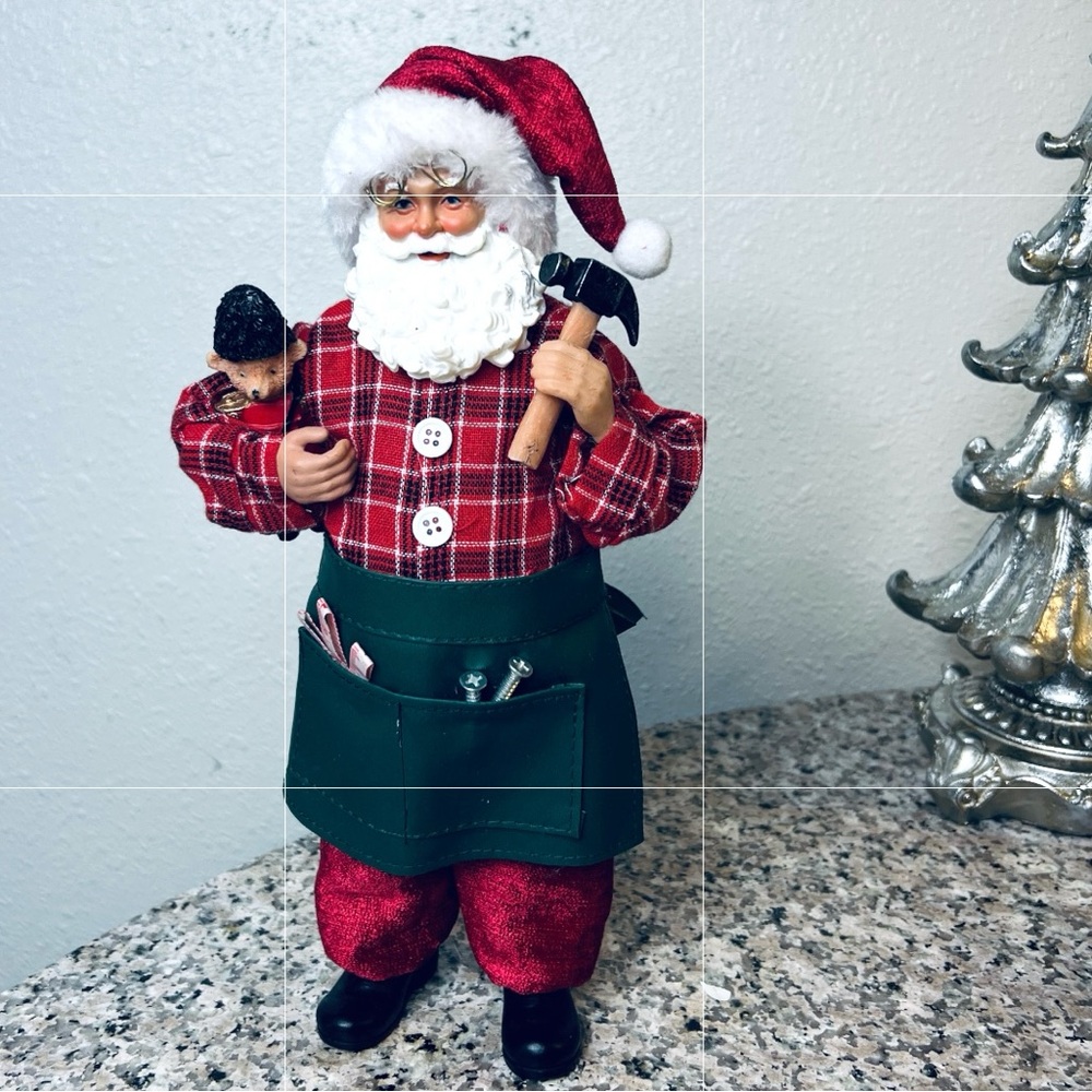 Vintage Carpenter Festive Santa Claus Figurine with Tools Scottish 11” tall